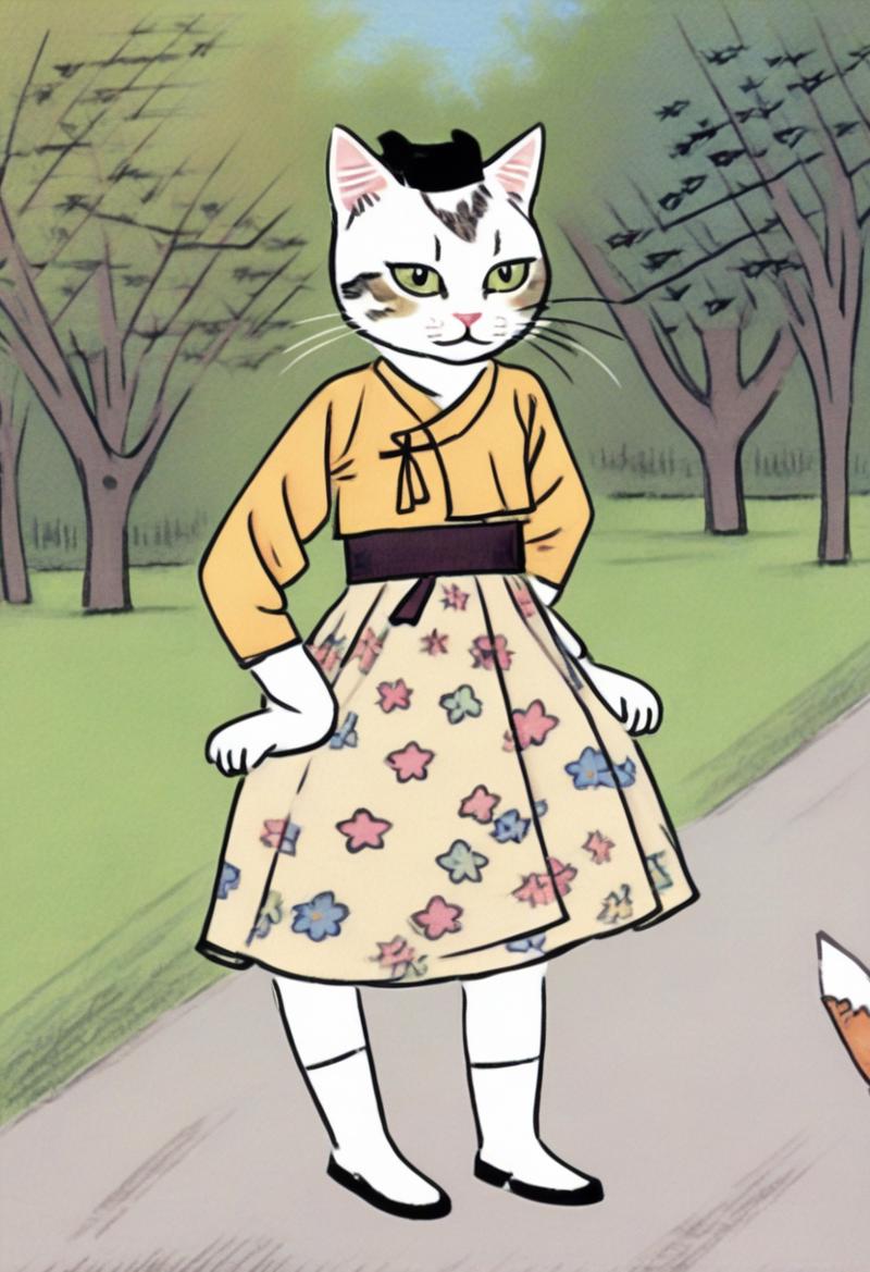 70164-949639227-sd_xl_base_1.0_0.9vae-Euler a-best quality a cat wearing a dress in.png